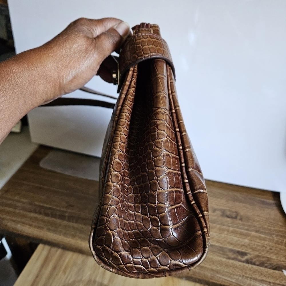Vintage Cole Chocolate Brown Aux Crocodile Imprint Satchel Bag - Picture 8 of 16
